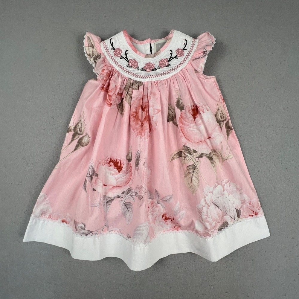 Lil Cactus Smocked Dress Kids 18-24M Pink Floral Ruffle Sleeve Easter Spring